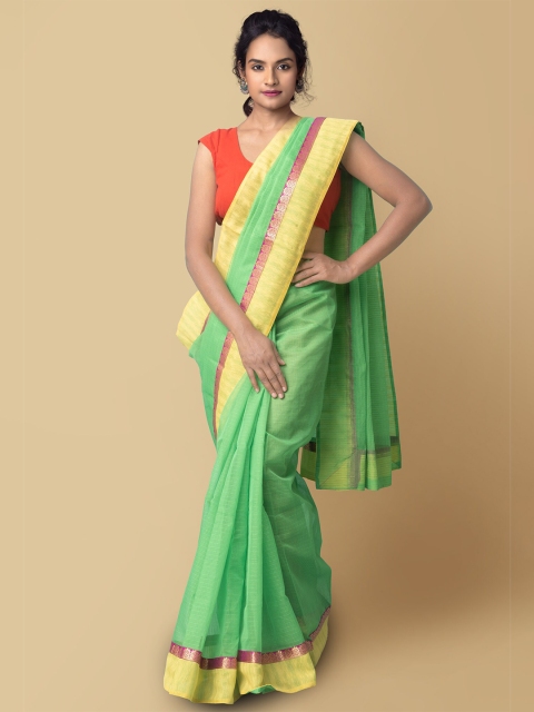 

Unnati Silks Women Green & Yellow Chanderi Art Silk Saree