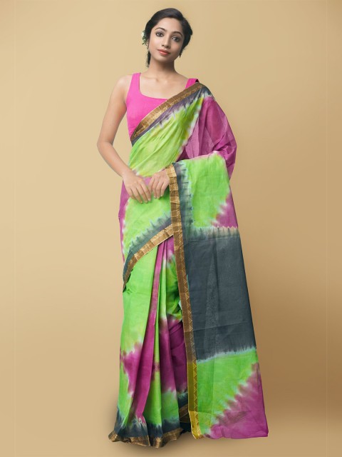 

Unnati Silks Women Green & Pink Pure Shibori Cotton Sustainable Saree