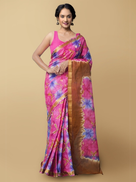 

Unnati Silks Women Pink & Brown Pure Shibori Cotton Sustainable Saree