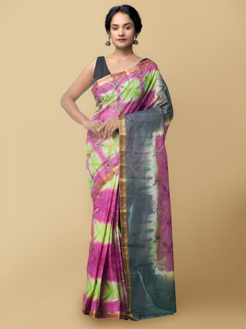 

Unnati Silks Women Pink & Green Pure Shibori Cotton Sustainable Saree