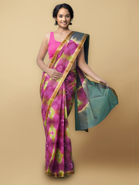 

Unnati Silks Women Pink & Green Pure Shibori Cotton Saree
