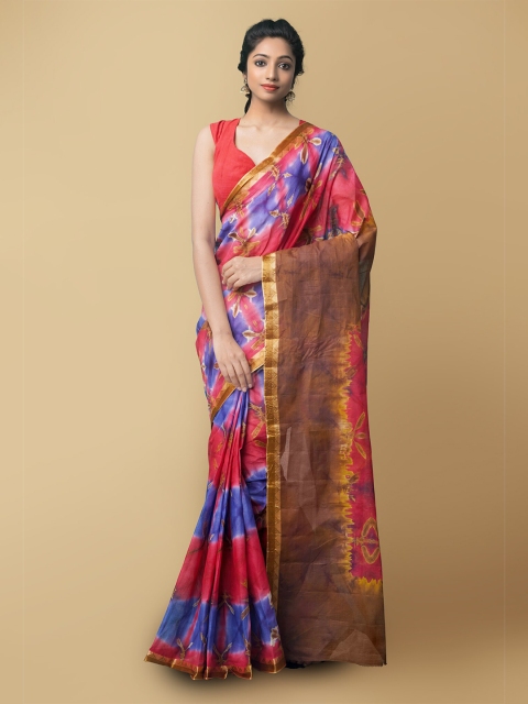 

Unnati Silks Women Red & Blue Pure Shibori Cotton Sustainable Saree