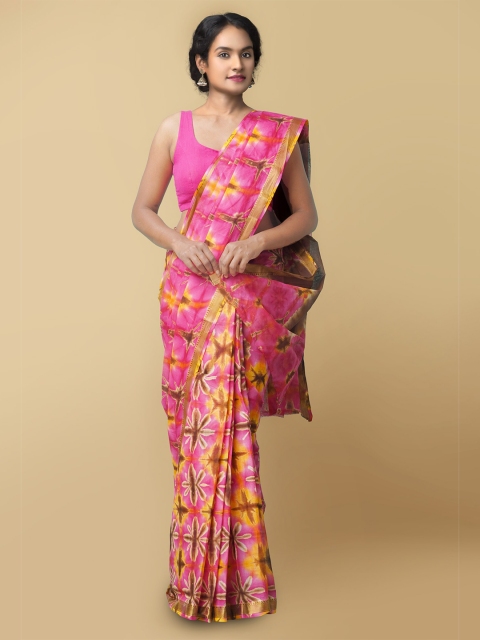 

Unnati Silks Women Pink & Brown Pure Shibori Cotton Sustainable Saree