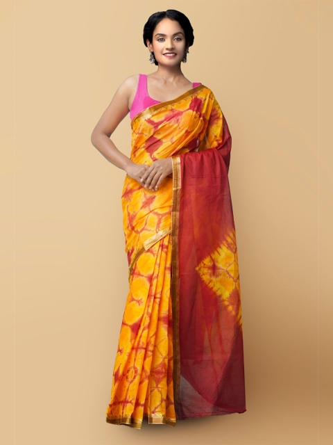 

Unnati Silks Women Orange & Red Pure Shibori Cotton Sustainable Saree