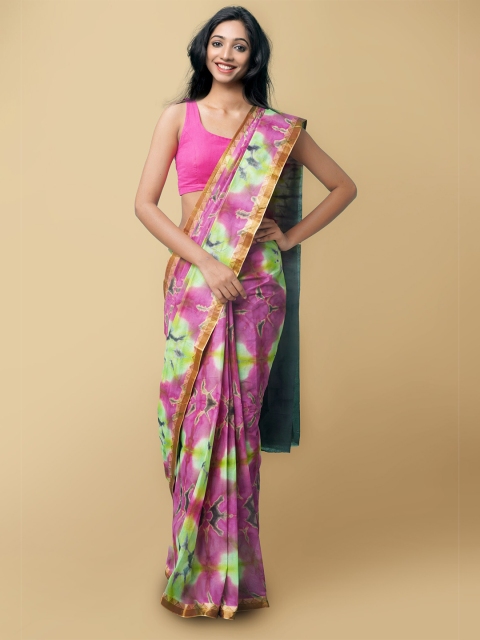 

Unnati Silks Multicoloured Leheriya Printed Zari Pure Shibori Cotton Leheriya Saree, Multi