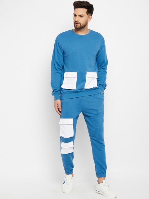 

FUGAZEE Men Blue & White Self-Design Oversized-Fit Pure Cotton Tracksuit