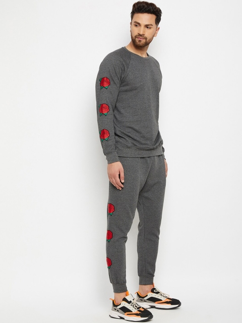 

FUGAZEE Men Charcoal Grey Solid Oversized-Fit Pure Cotton Tracksuit