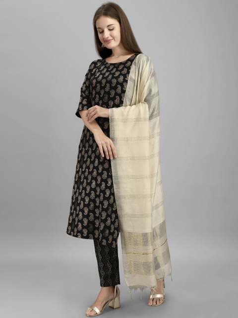 

Mesmora Women Black Regular Kurta with Trousers & With Dupatta