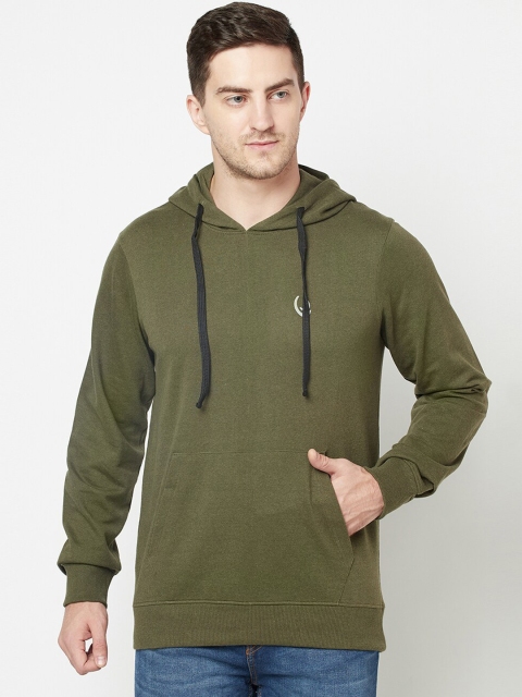 

ELEGANCE Men Olive Green Hooded Sweatshirt