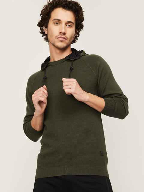 

Bossini Men Olive Green Hooded Cotton Pullover Sweater