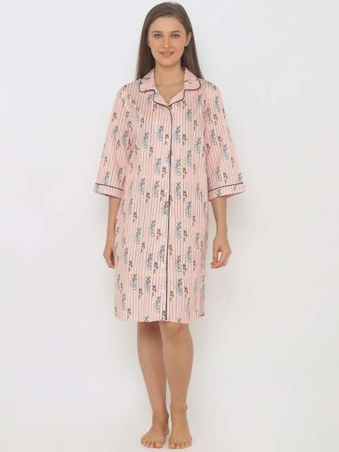 

Smugglerz Women Peach-Coloured Tom & Jerry Printed Pure Cotton Woven Sleep Shirt