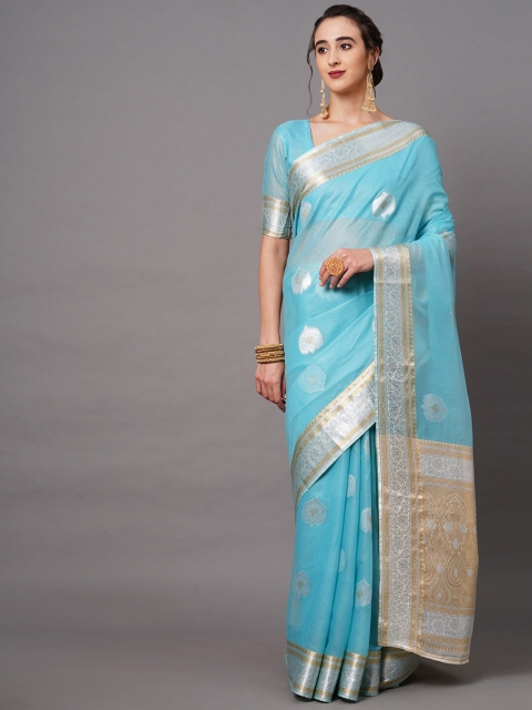 

Saree mall Blue & Beige Woven Design Silk Blend Banarasi Sarees