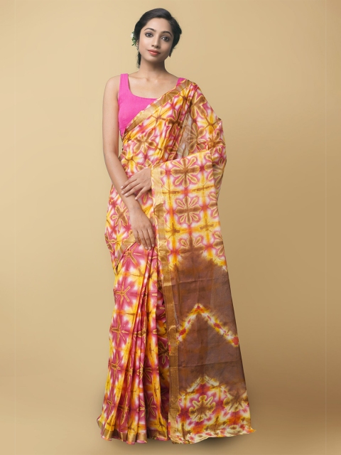 

Unnati Silks Pink & White Leheriya Pure Cotton Leheriya Saree
