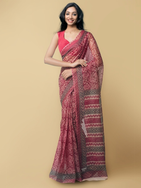 

Unnati Silks Red & Brown Ethnic Motifs Pure Cotton Kota Saree