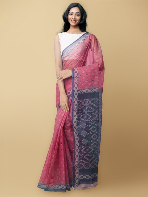 

Unnati Silks Pink & Grey Ethnic Motifs Pure Cotton Kota Saree
