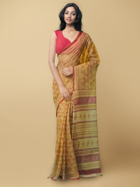 

Unnati Silks Yellow & Red Pure Cotton Kota Saree