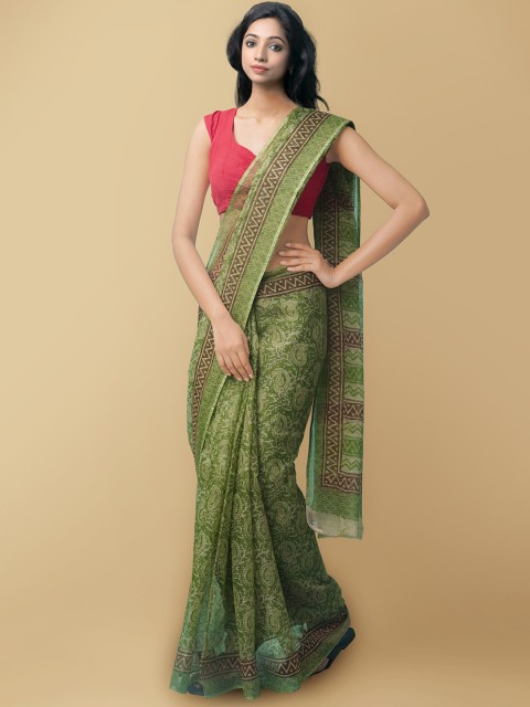 

Unnati Silks Green & Brown Ethnic Motifs Pure Cotton Kota Saree
