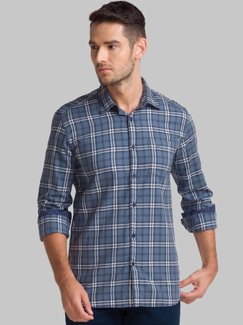 

Parx Men Grey & White Slim Fit Tartan Checks Opaque Cotton Casual Shirt