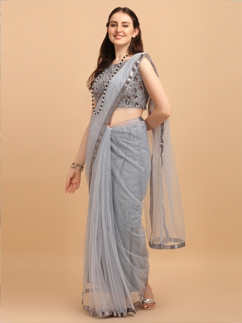 

Amrutam Fab Grey Embellished Sequinned Net Saree