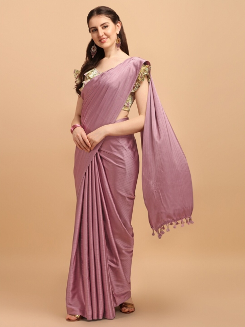 

Amrutam Fab Pink & Gold-Toned Striped Satin Silk Saree