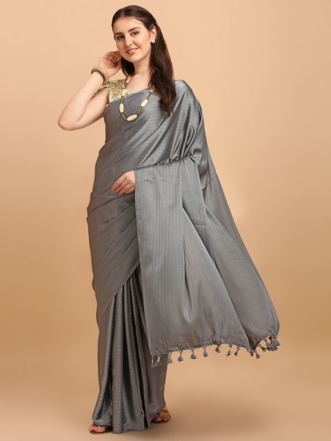 

Amrutam Fab Grey & Gold-Toned Striped Satin Silk Saree