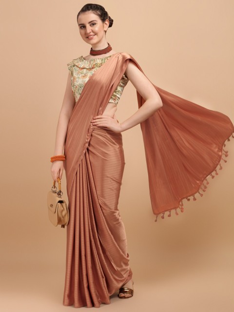

Amrutam Fab Orange & Gold-Toned Striped Satin Silk Saree