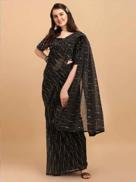 

Amrutam Fab Black Embellished Sequinned Net Saree