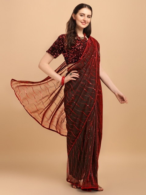 

Amrutam Fab Red Embellished Beads & Stones Net Saree