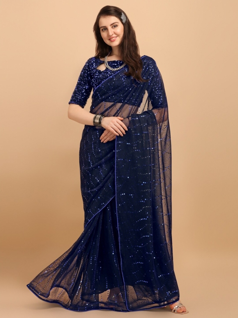 

Amrutam Fab Navy Blue Embellished Sequinned Net Celebrity Saree