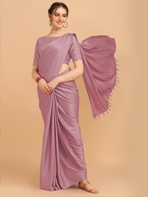 

Amrutam Fab Pink Striped Sequinned Pure Silk Saree