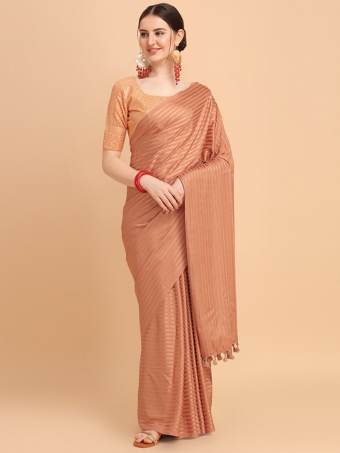 

Amrutam Fab Orange Striped Sequinned Pure Silk Saree