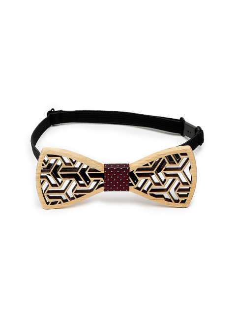 

Alvaro Castagnino Men Cream-Coloured & Black Printed Wooden Bow Tie