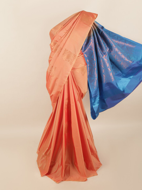

Pothys Peach-Coloured & Blue Woven Design Pure Silk Saree