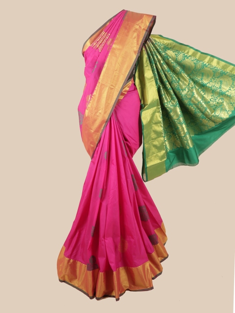 

Pothys Pink & Green Woven Design Zari Pure Silk Saree