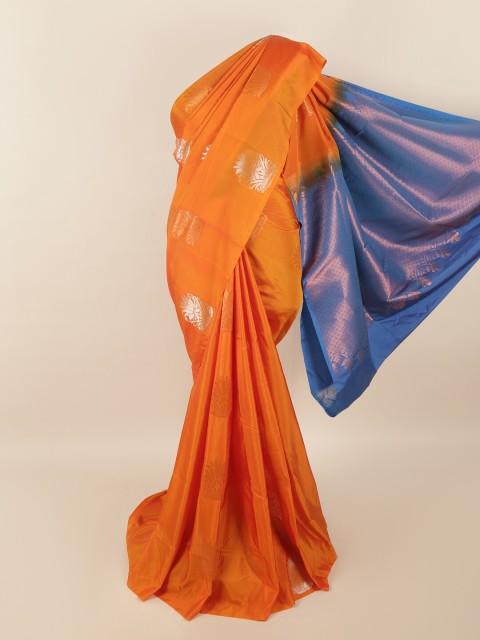 

Pothys Orange & Blue Woven Design Pure Silk Saree