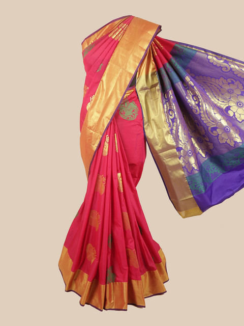 

Pothys Pink & Blue Woven Design Zari Pure Silk Saree