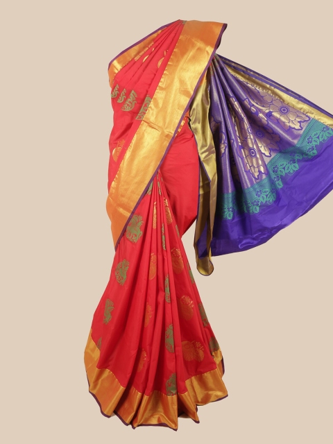 

Pothys Red & Blue Woven Design Pure Silk Saree