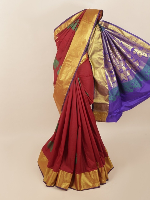 

Pothys Maroon & Blue Woven Design Zari Pure Silk Saree