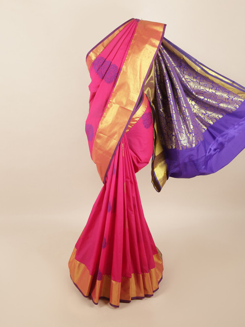 

Pothys Pink & Purple Woven Design Zari Pure Silk Saree