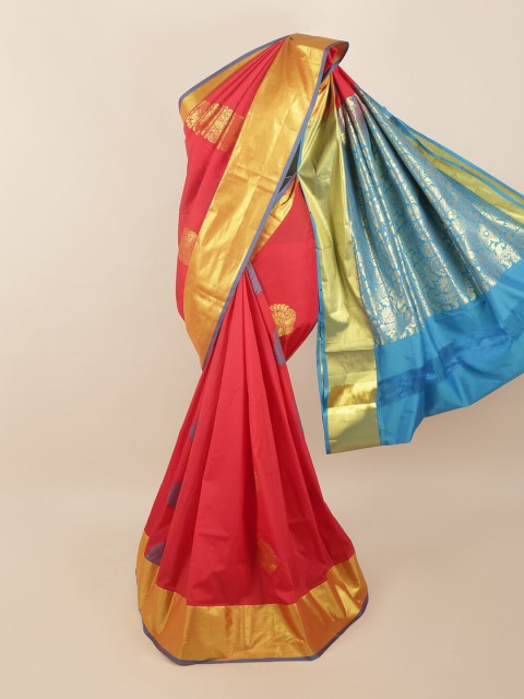 

Pothys Red & Blue Woven Design Zari Pure Silk Saree