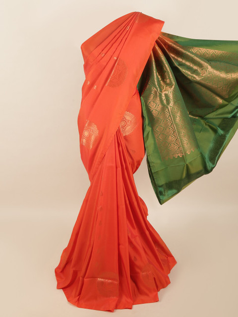 

Pothys Orange & Green Woven Design Zari Pure Silk Saree