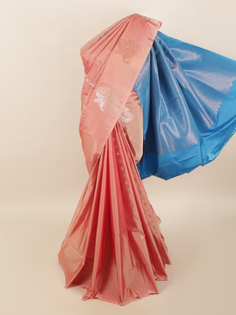 

Pothys Pink & Silver-Toned Woven Design Zari Pure Silk Saree