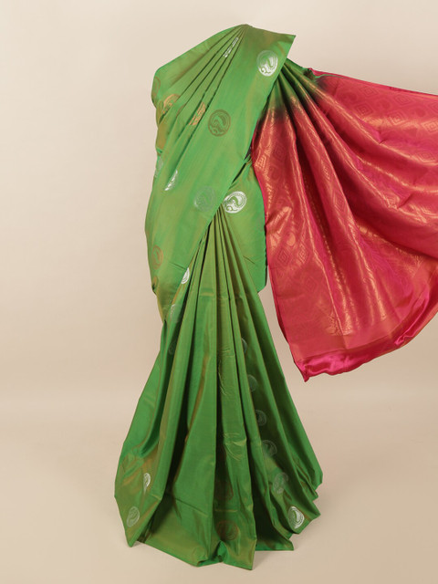 

Pothys Green & Pink Woven Design Zari Pure Silk Saree