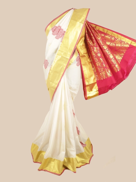 

Pothys Off White & Pink Woven Design Zari Pure Silk Saree