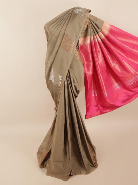 

Pothys Khaki & Pink Woven Design Zari Pure Silk Saree