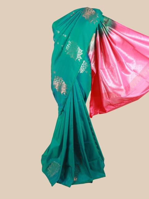 

Pothys Turquoise Blue & Pink Woven Design Zari Pure Silk Saree