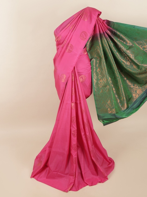 

Pothys Pink & Green Woven Design Zari Pure Silk Saree