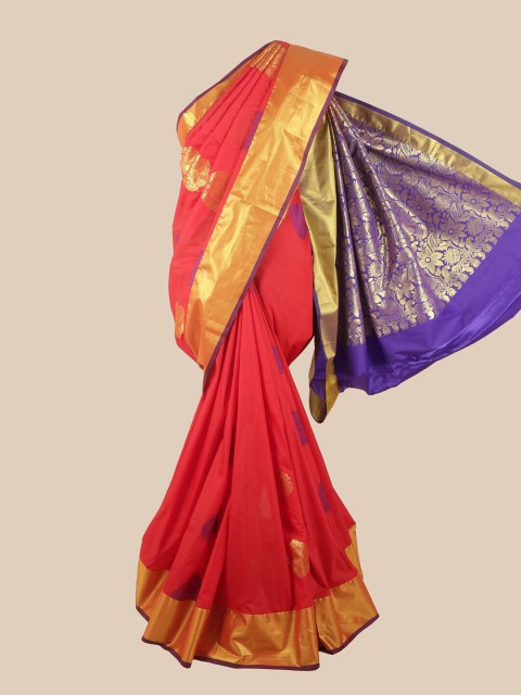 

Pothys Red & Purple Woven Design Zari Pure Silk Saree