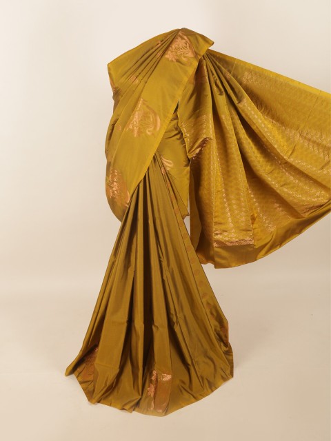 

Pothys Olive Green & Gold-Toned Woven Design Zari Pure Silk Saree