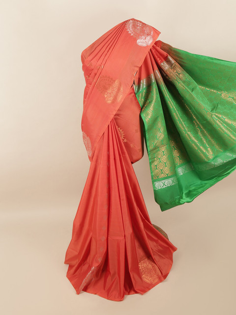 

Pothys Pink & Green Woven Design Zari Pure Silk Saree